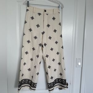 Zara Cream and Black Patterned Straight Leg Pants